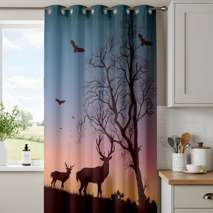 Onay Deer Forest Sunset Blackout Curtains – Wilderness Cabin Home Decor