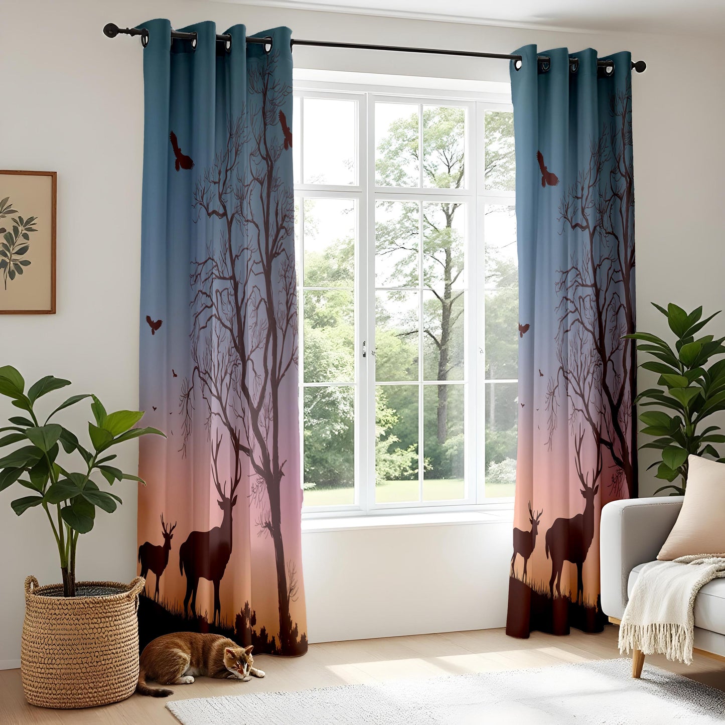 Onay Deer Forest Sunset Blackout Curtains – Wilderness Cabin Home Decor
