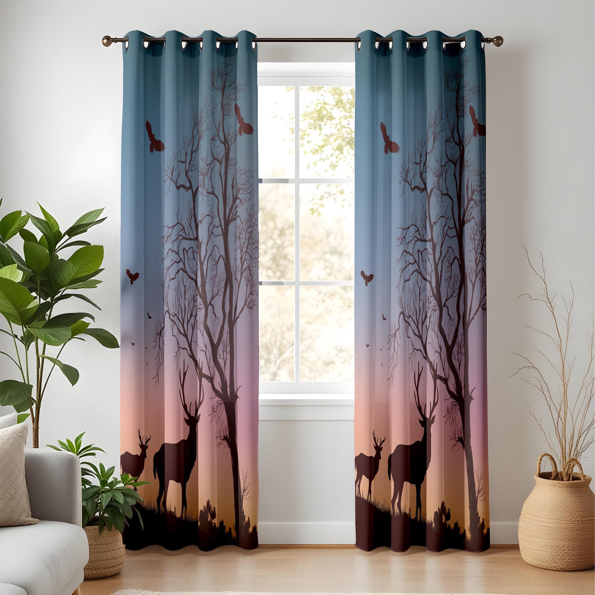 Onay Deer Forest Sunset Blackout Curtains – Wilderness Cabin Home Decor