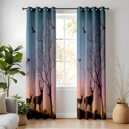 Onay Deer Forest Sunset Blackout Curtains – Wilderness Cabin Home Decor