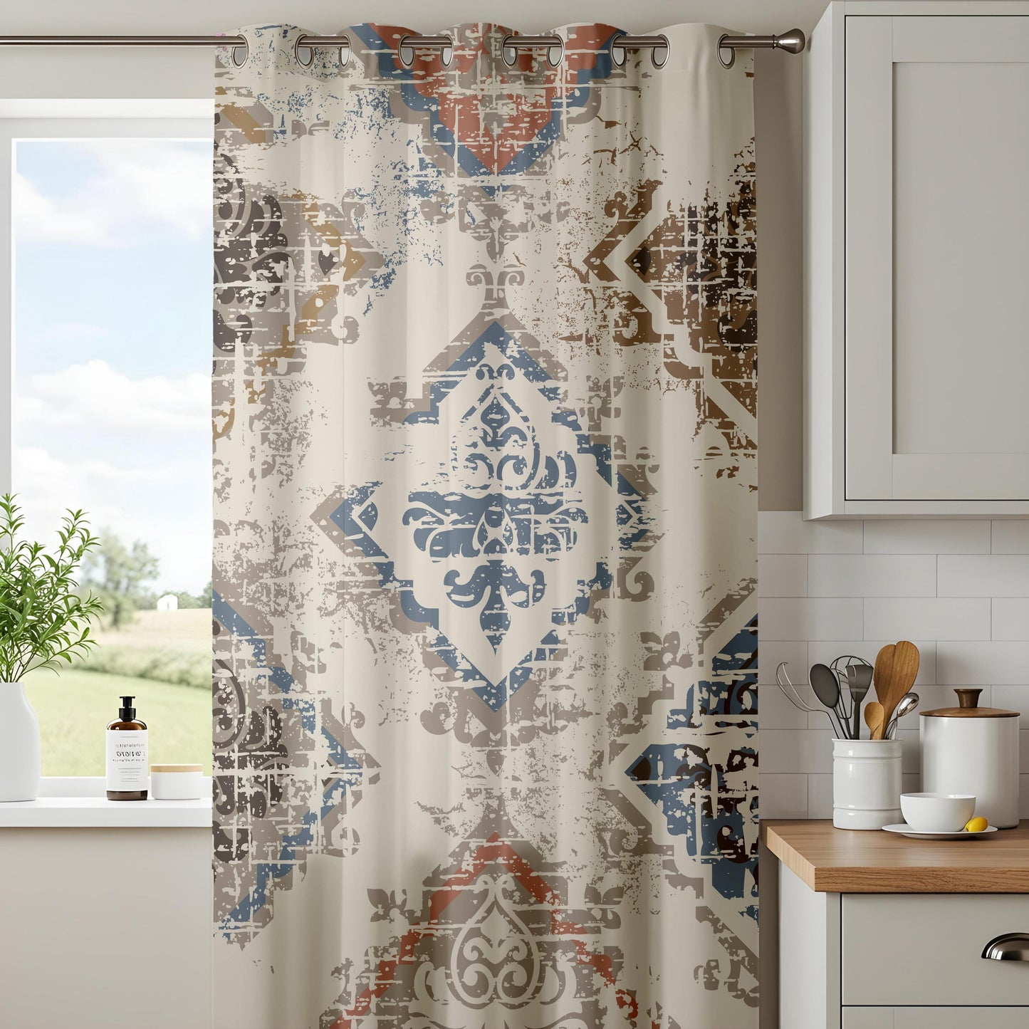 Onay Rustic Kilim Blackout Curtains – Tribal Medallion Design