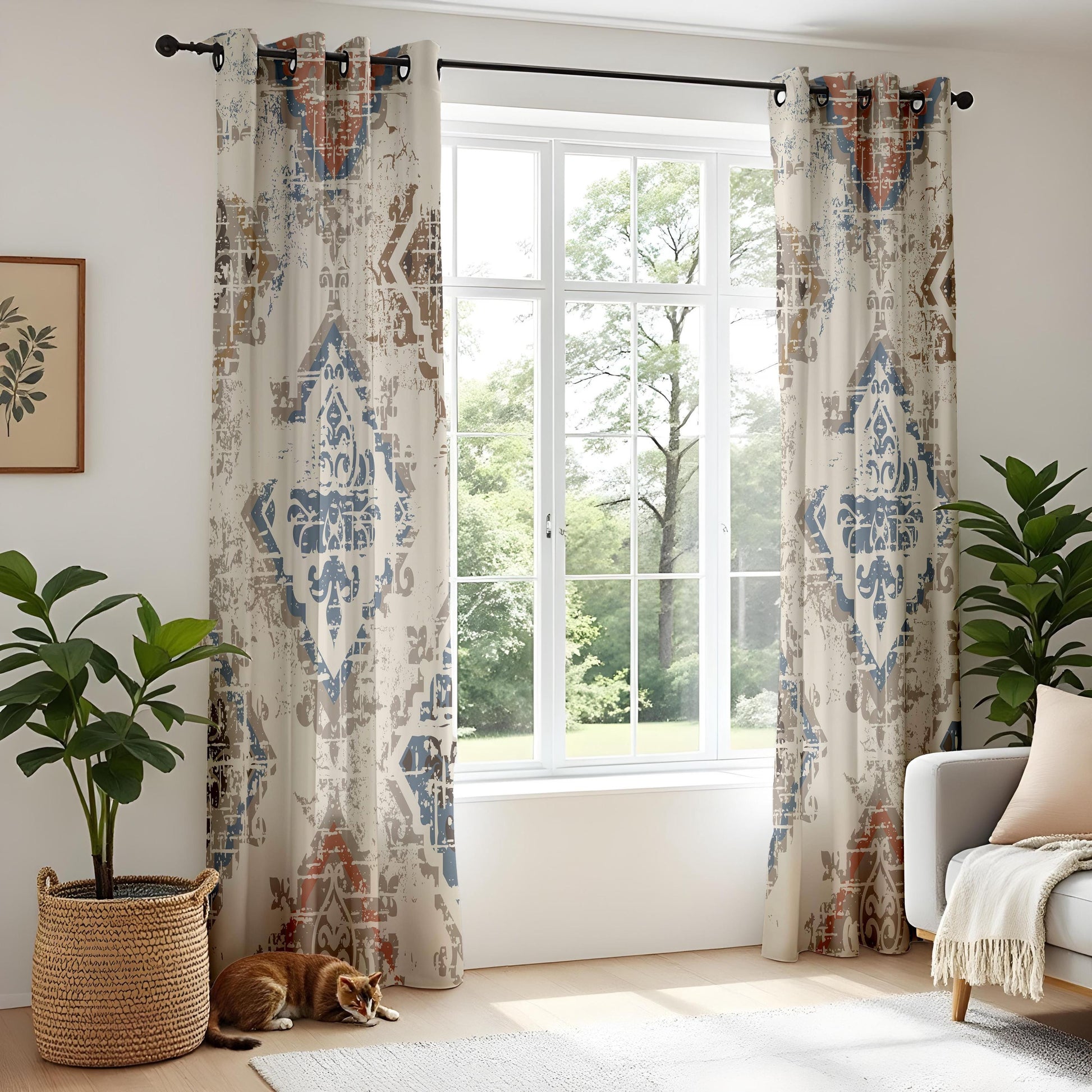 Onay Rustic Kilim Blackout Curtains – Tribal Medallion Design