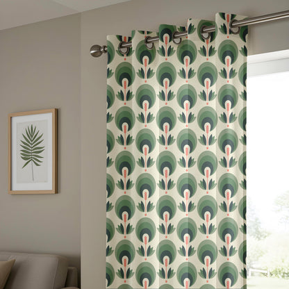 Onay Mid Century Modern Window Curtains – Art Deco Floral Sage Green Drapes