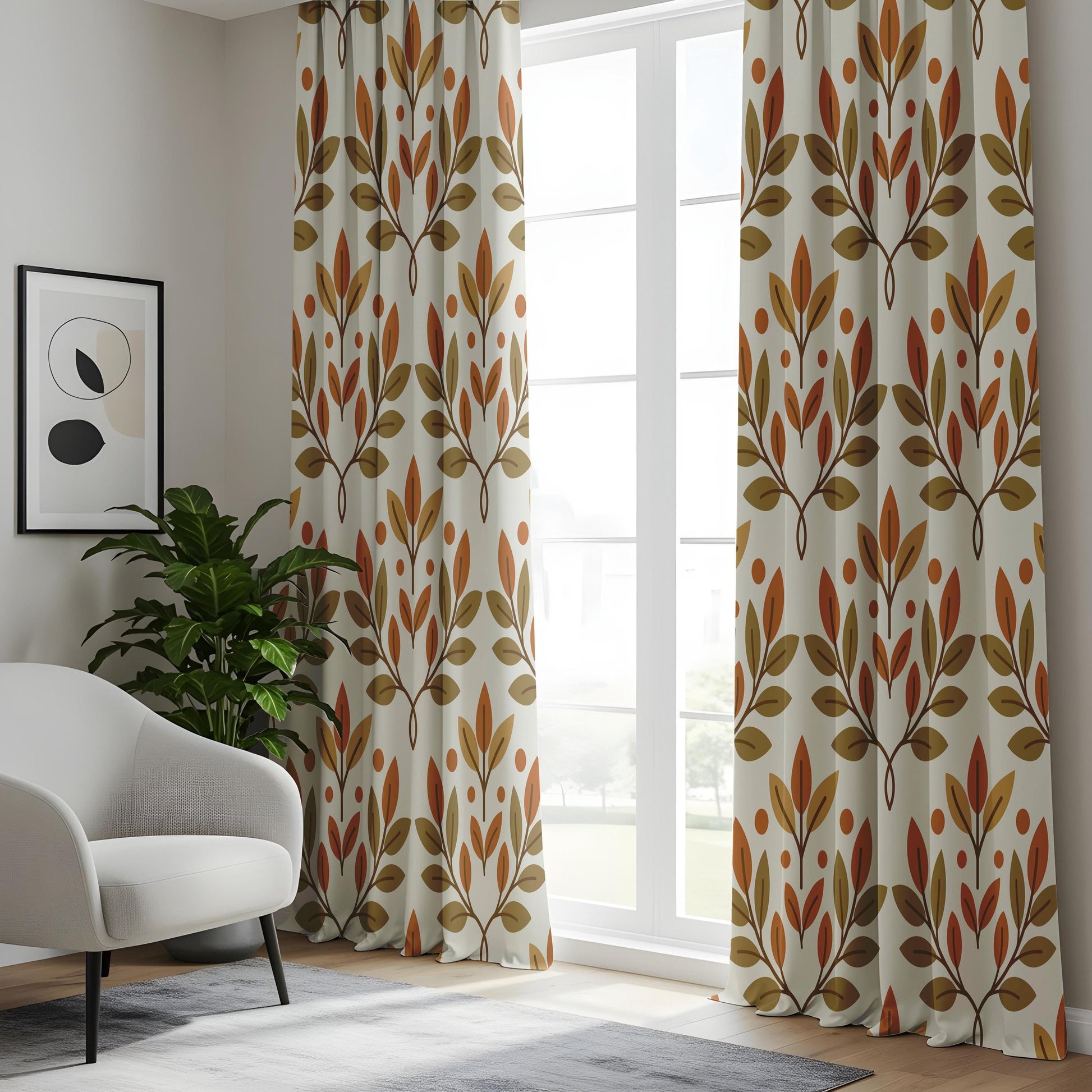 Onay Botanical Leaf Window Curtains – Mid Century Modern Drapes