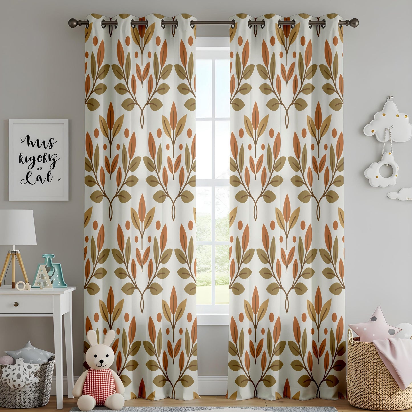Onay Botanical Leaf Window Curtains – Mid Century Modern Drapes