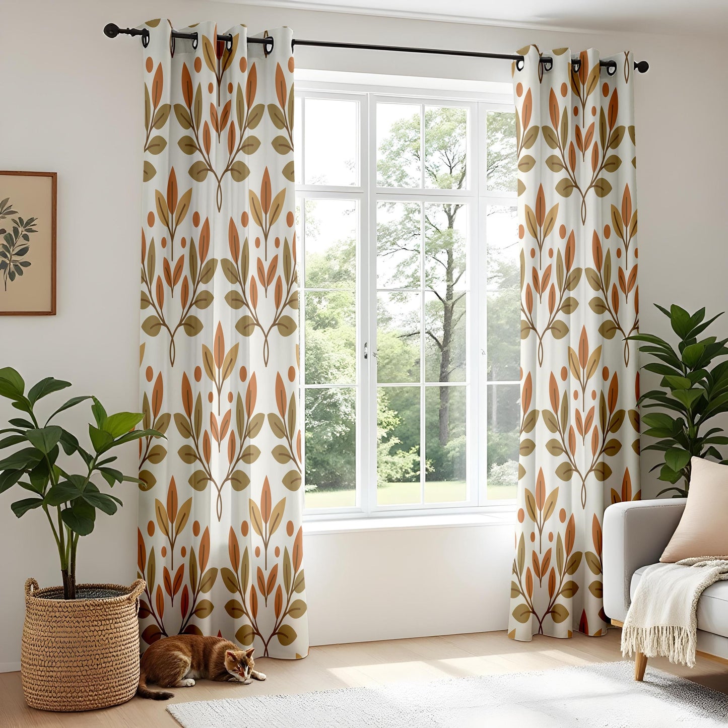Onay Botanical Leaf Window Curtains – Mid Century Modern Drapes