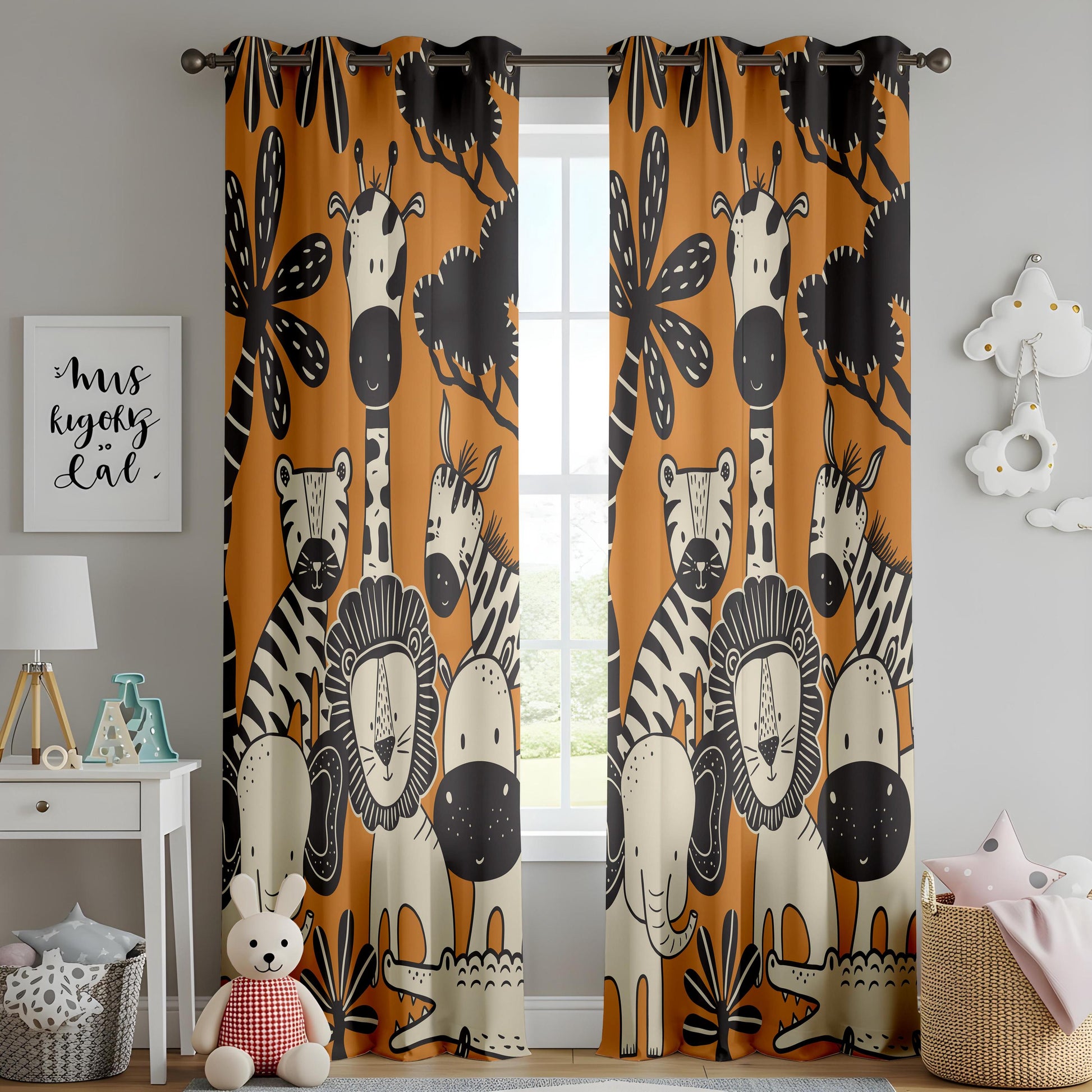 Onay Safari Nursery Blackout Curtains – Jungle Animals