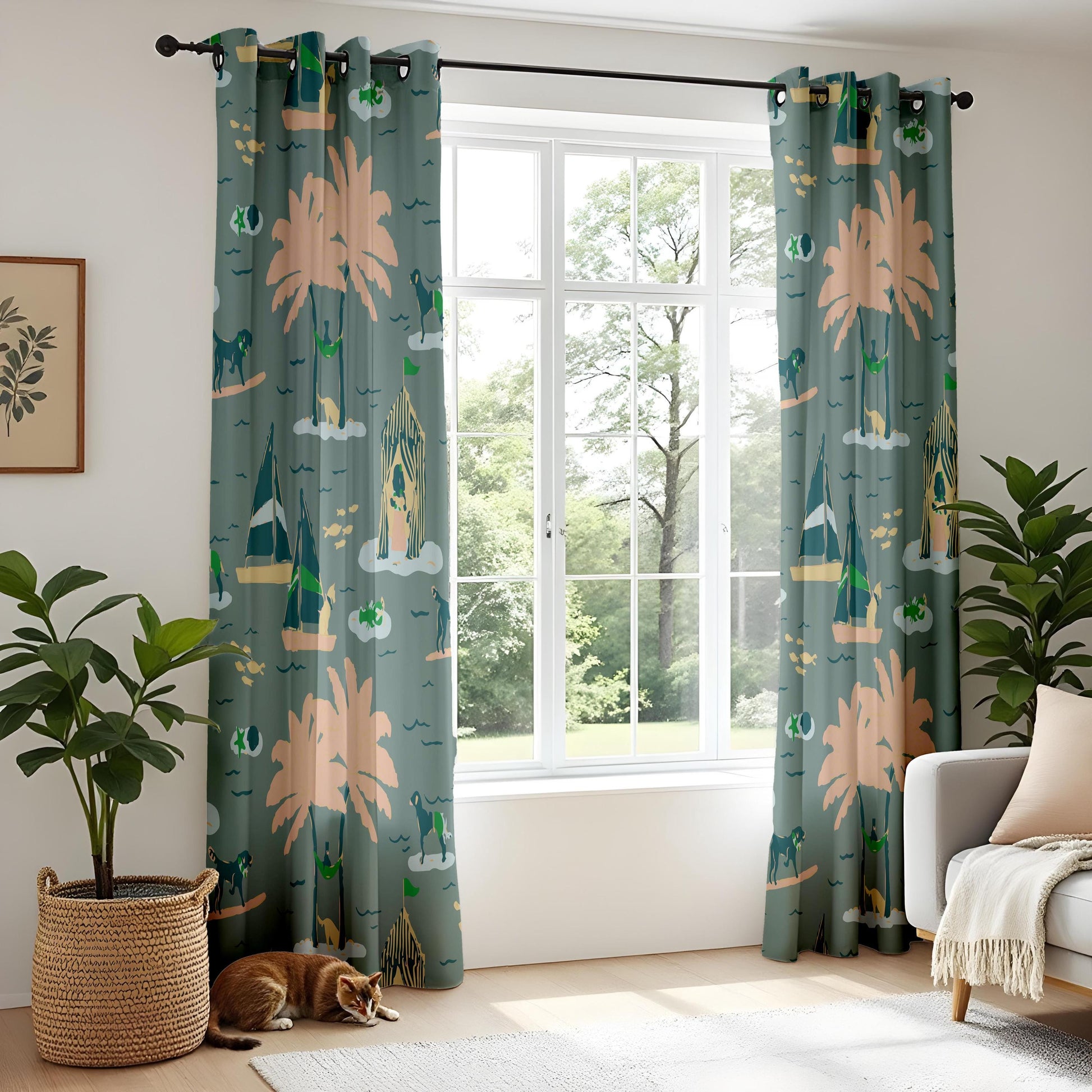 Onay Surfing Dog Blackout Curtains – Nautical Coastal Decor