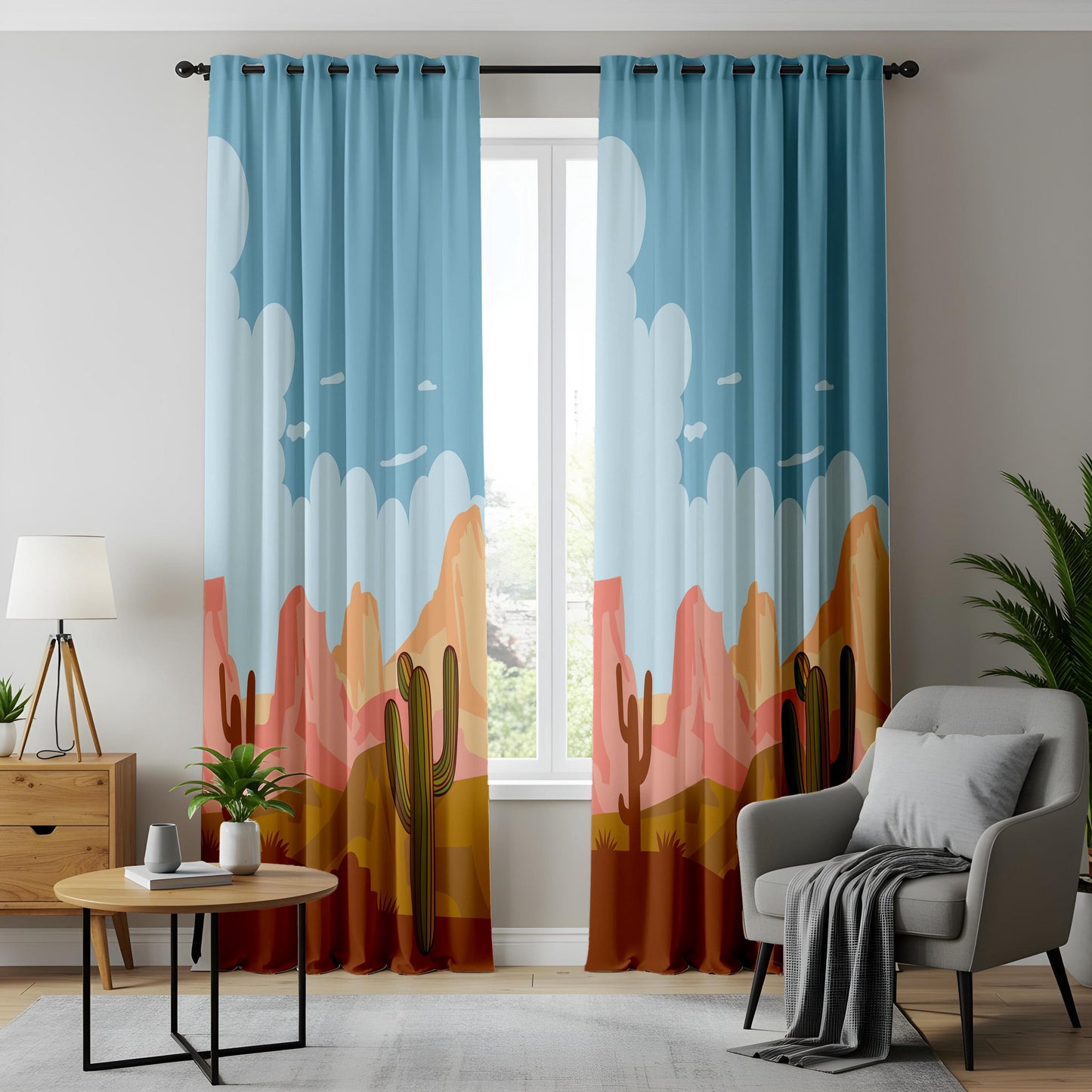 Onay Saguaro Cactus Curtain – Arizona Desert Sunset