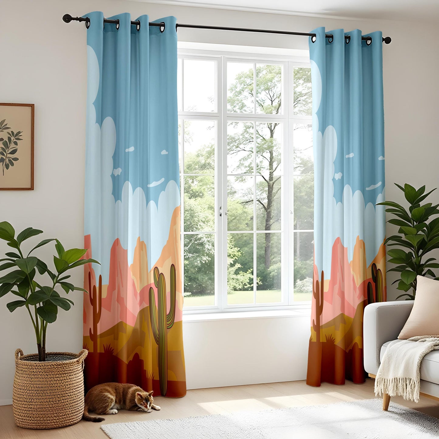 Onay Saguaro Cactus Curtain – Arizona Desert Sunset