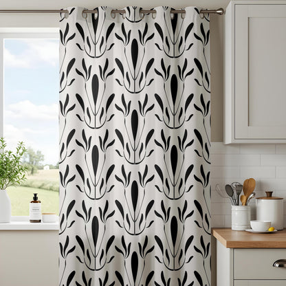 Onay Modern Black White Abstract Leaf Drapes