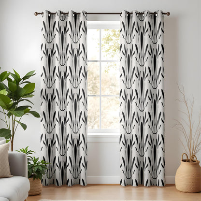 Onay Modern Black White Abstract Leaf Drapes