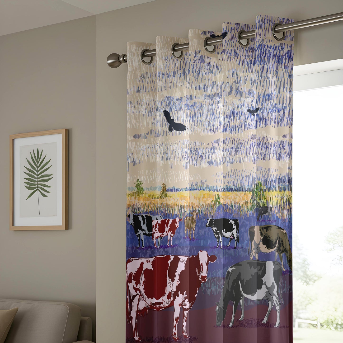 Onay Farmhouse Cow Window Drapes – Rustic Country Landscape
