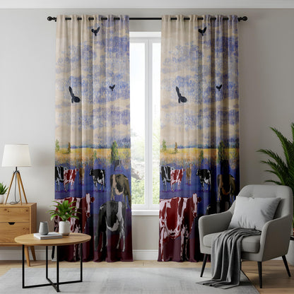 Onay Farmhouse Cow Window Drapes – Rustic Country Landscape
