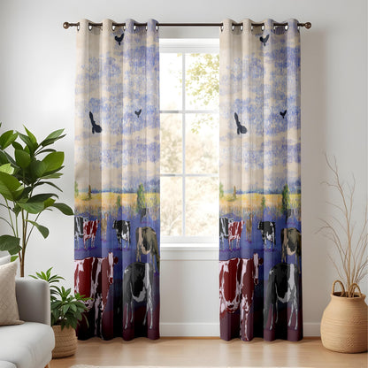 Onay Farmhouse Cow Window Drapes – Rustic Country Landscape