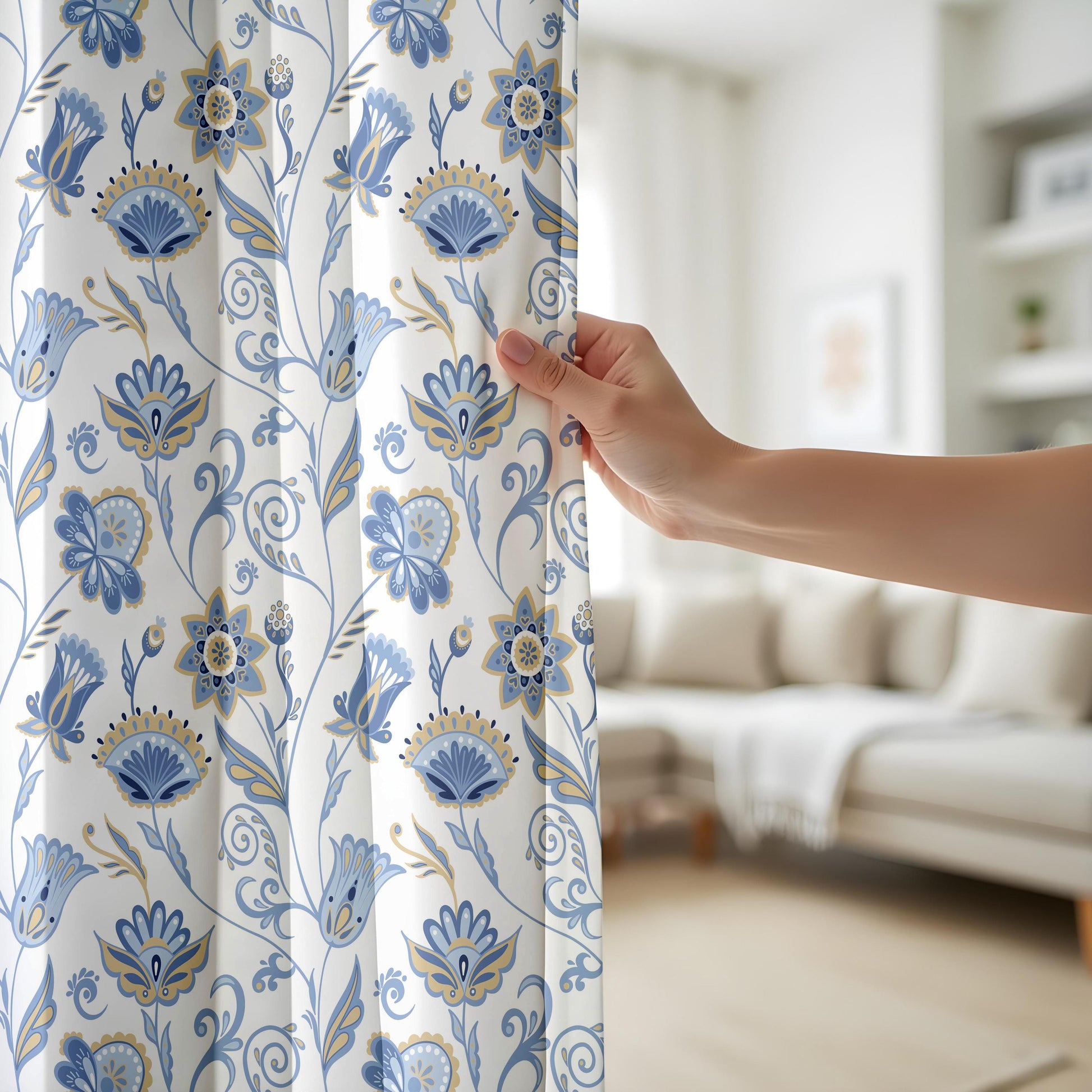 Onay Blue Yellow Floral Curtains – French Country Botanical Drapes