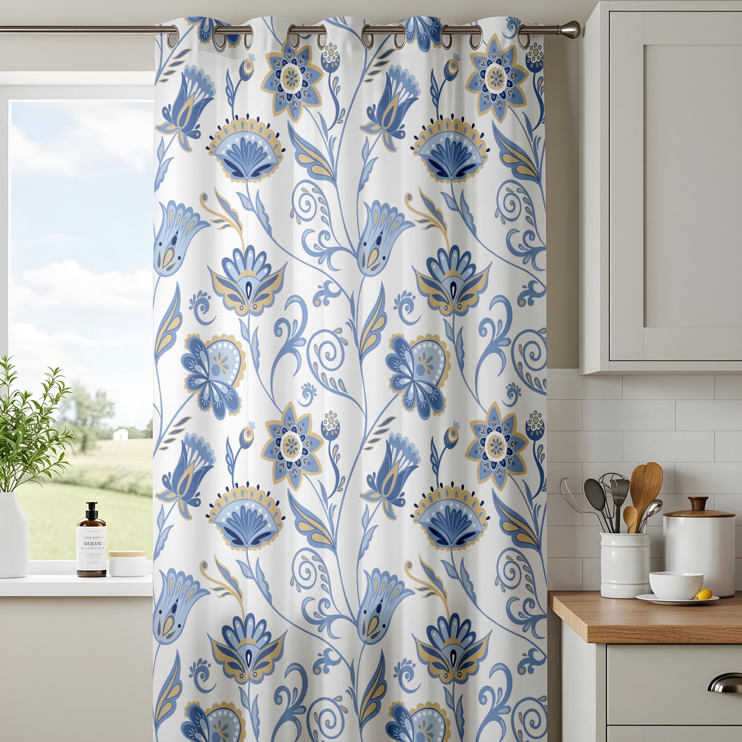 Onay Blue Yellow Floral Curtains – French Country Botanical Drapes