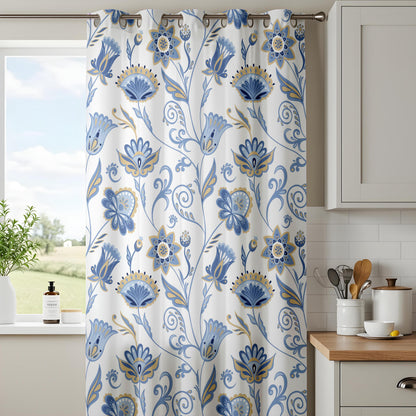 Onay Blue Yellow Floral Curtains – French Country Botanical Drapes