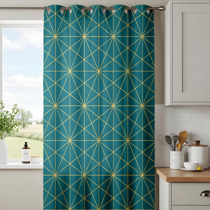 Onay Teal Gold/Yellow Geometric Curtains – Modern Art Deco Line Drapes