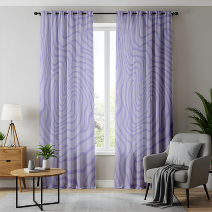 Onay Lilac Purple Wavy Line Curtains – Modern Abstract Swirl Drapes