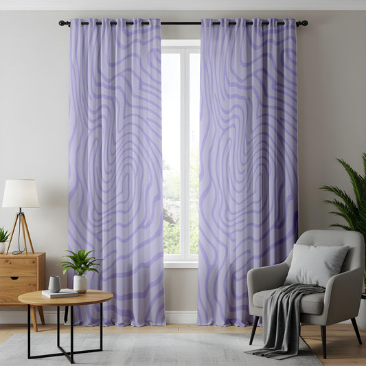 Onay Lilac Purple Wavy Line Curtains – Modern Abstract Swirl Drapes