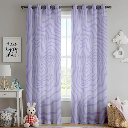 Onay Lilac Purple Wavy Line Curtains – Modern Abstract Swirl Drapes