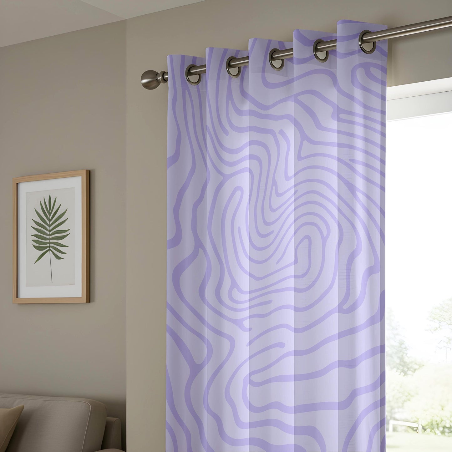 Onay Lilac Purple Wavy Line Curtains – Modern Abstract Swirl Drapes