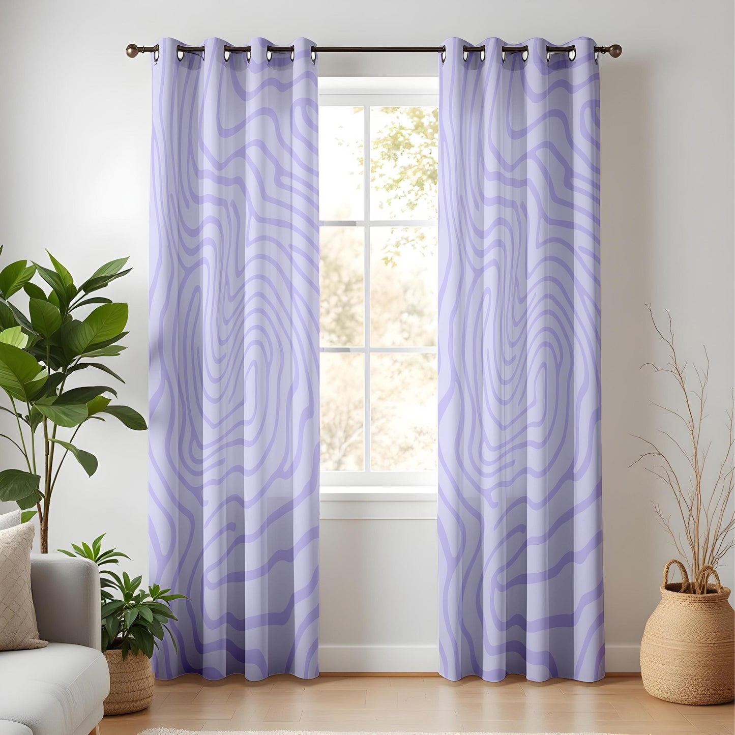 Onay Lilac Purple Wavy Line Curtains – Modern Abstract Swirl Drapes