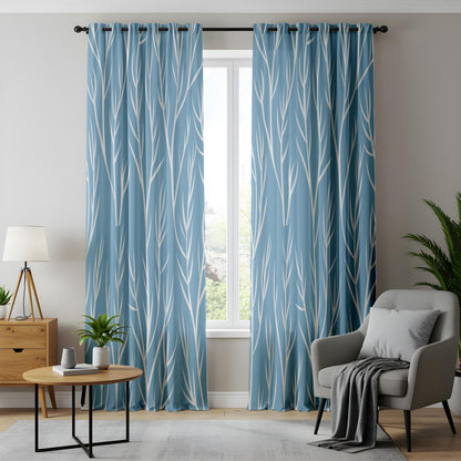 Onay Light Blue Tree Branch Curtains – Modern Coastal Minimalist Drapes