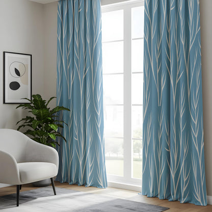 Onay Light Blue Tree Branch Curtains – Modern Coastal Minimalist Drapes