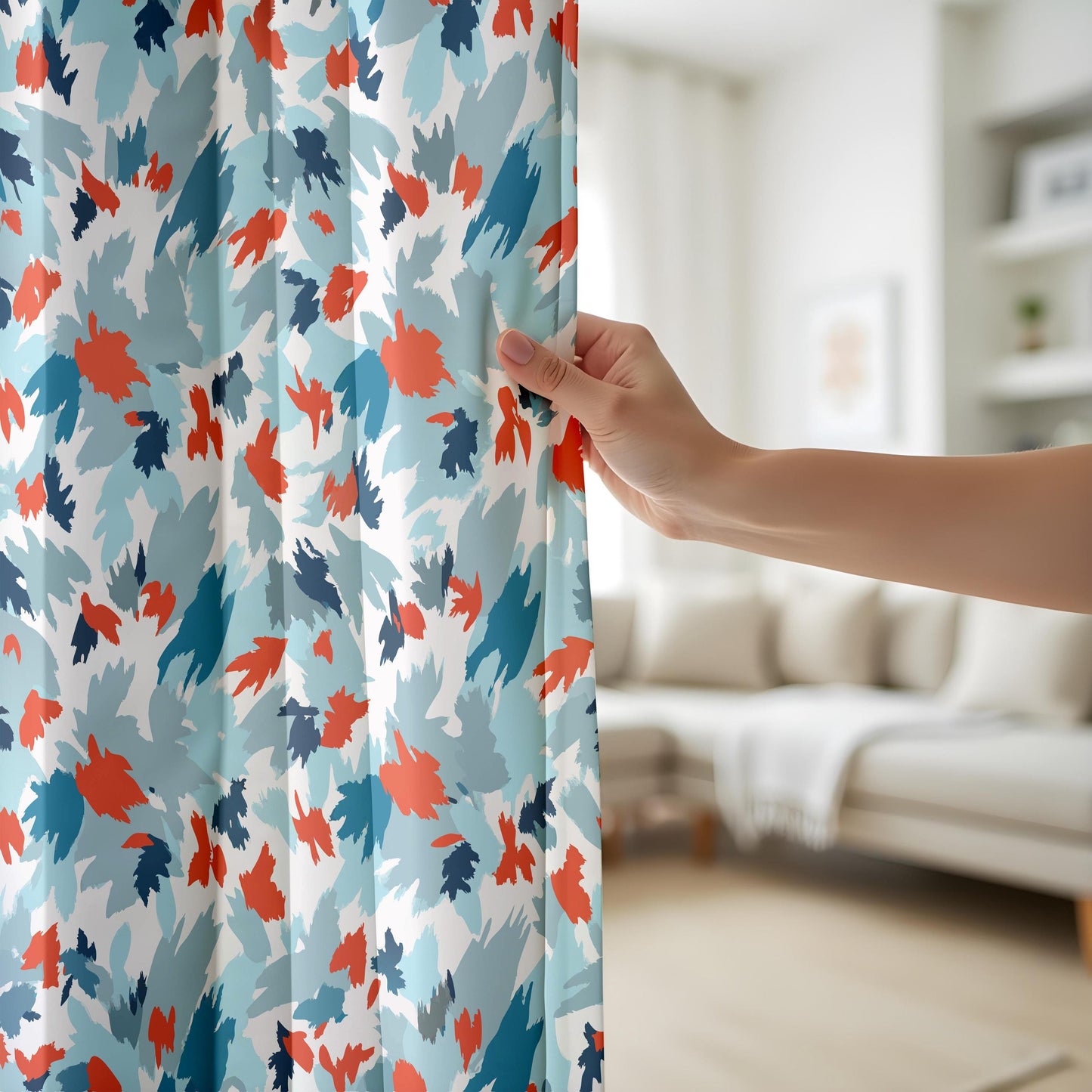 Onay Blue Orange Abstract Curtains – Modern Painterly Brushstroke Drapes