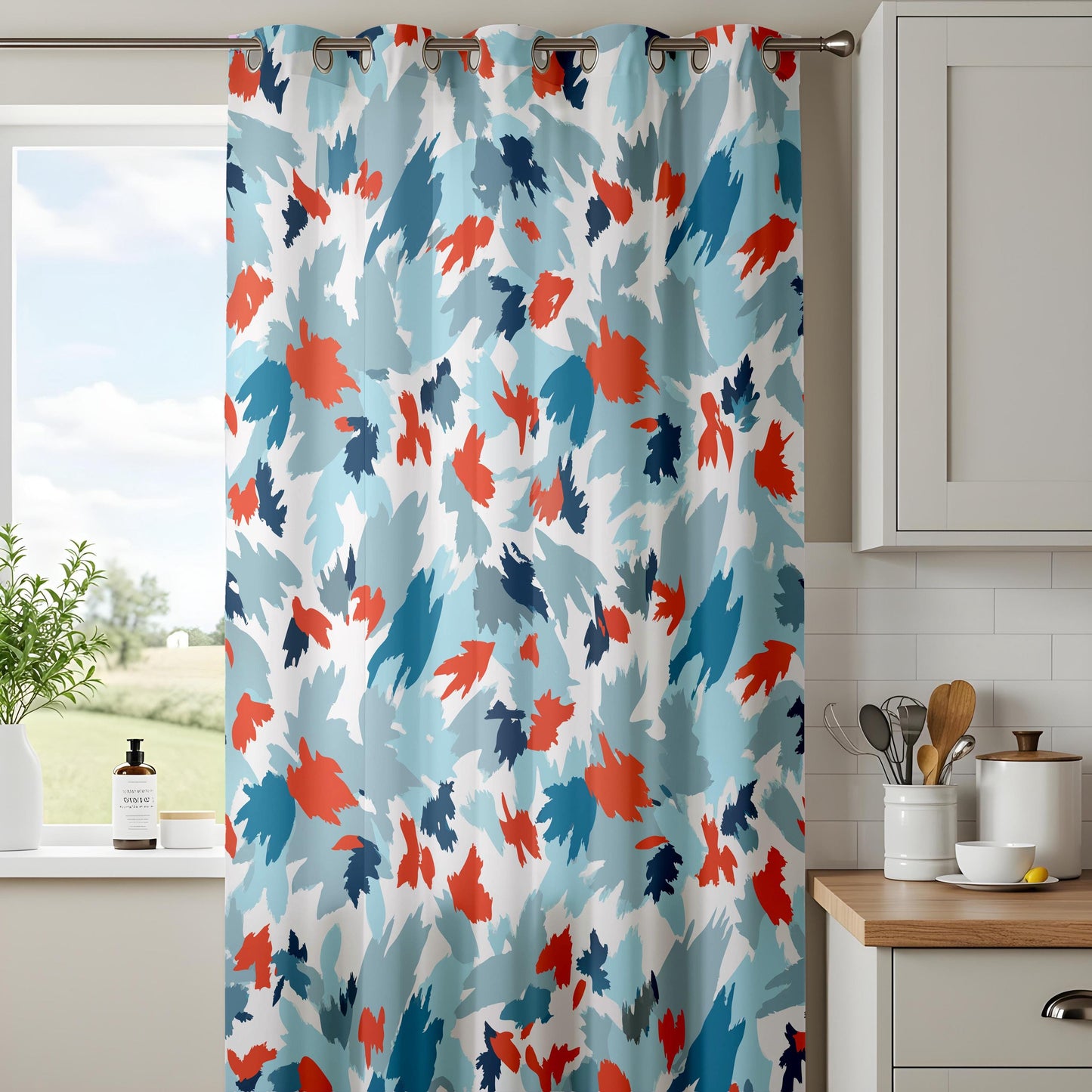 Onay Blue Orange Abstract Curtains – Modern Painterly Brushstroke Drapes