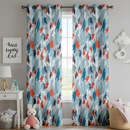 Onay Blue Orange Abstract Curtains – Modern Painterly Brushstroke Drapes
