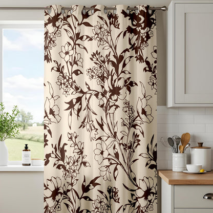 Onay Vintage Brown Floral Silhouette Curtains – Beige Botanical Vine Drapes