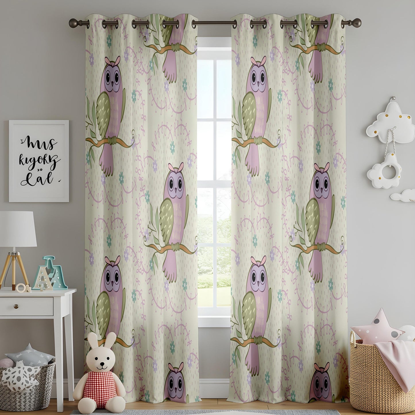 Onay Purple Owl Curtains – Whimsical Woodland Nursery Drapes