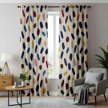 Onay Colorful Abstract Brushstroke Curtains – Navy Mustard Painterly Drapes