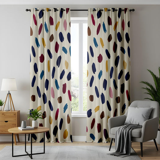 Onay Colorful Abstract Brushstroke Curtains – Navy Mustard Painterly Drapes