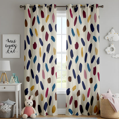 Onay Colorful Abstract Brushstroke Curtains – Navy Mustard Painterly Drapes