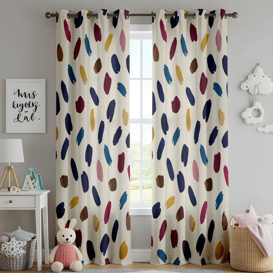 Onay Colorful Abstract Brushstroke Curtains – Navy Mustard Painterly Drapes