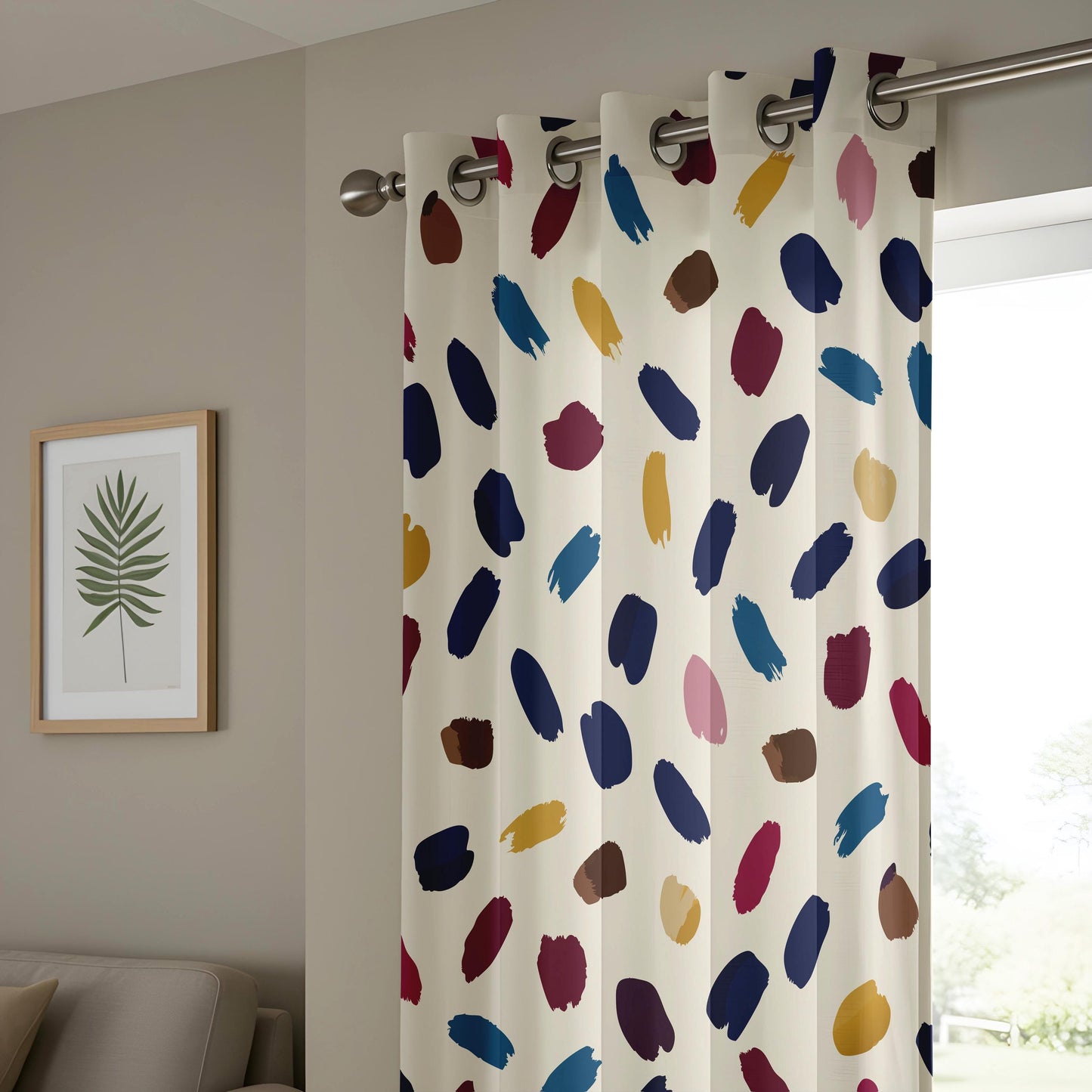 Onay Colorful Abstract Brushstroke Curtains – Navy Mustard Painterly Drapes