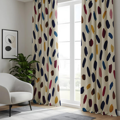 Onay Colorful Abstract Brushstroke Curtains – Navy Mustard Painterly Drapes