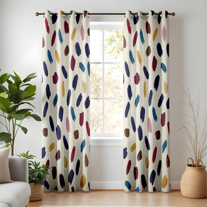 Onay Colorful Abstract Brushstroke Curtains – Navy Mustard Painterly Drapes