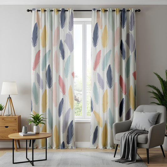 Onay Pastel Feather Print Curtains – Colorful Boho Window Drapes