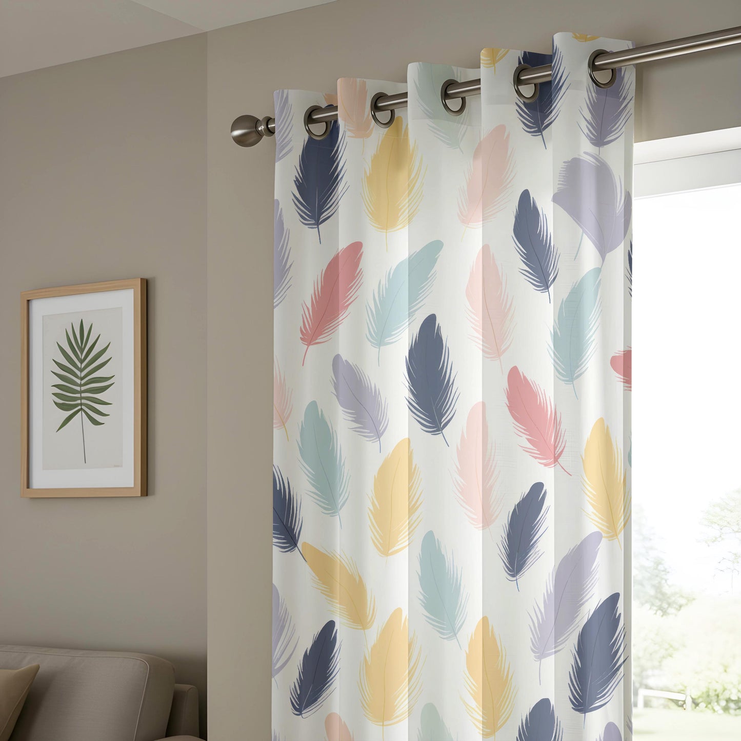 Onay Pastel Feather Print Curtains – Colorful Boho Window Drapes