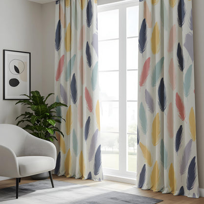 Onay Pastel Feather Print Curtains – Colorful Boho Window Drapes