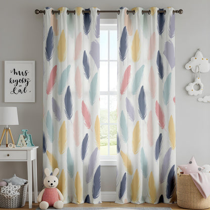 Onay Pastel Feather Print Curtains – Colorful Boho Window Drapes