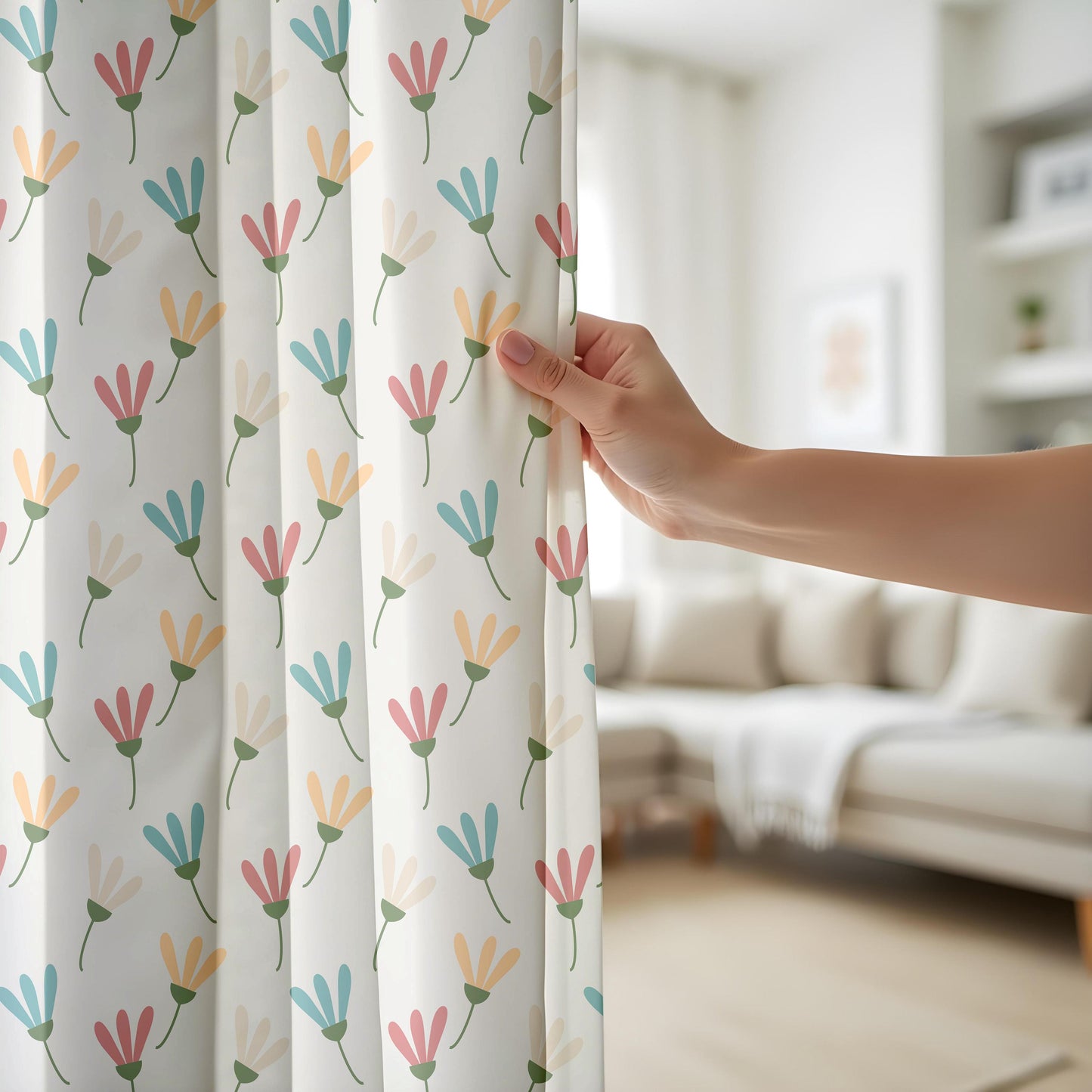 Onay Pastel Floral Minimalist Curtains – Scandi Flower Drapes