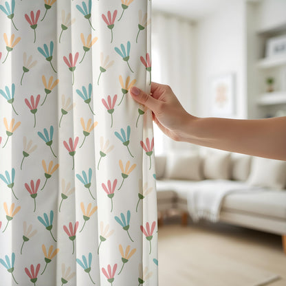 Onay Pastel Floral Minimalist Curtains – Scandi Flower Drapes