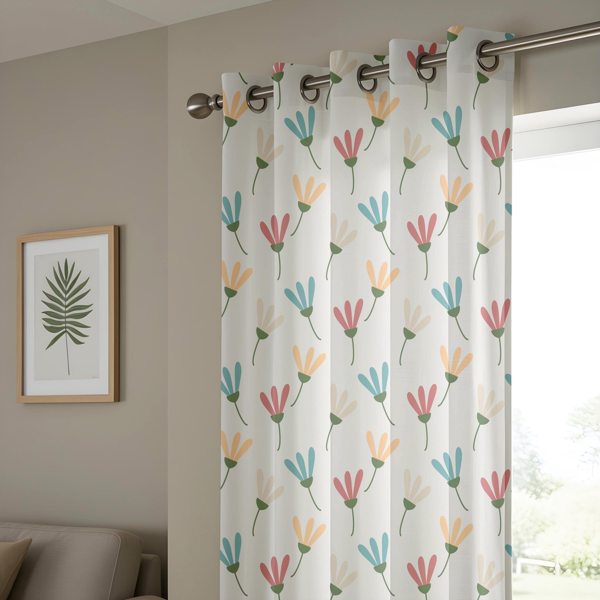 Onay Pastel Floral Minimalist Curtains – Scandi Flower Drapes