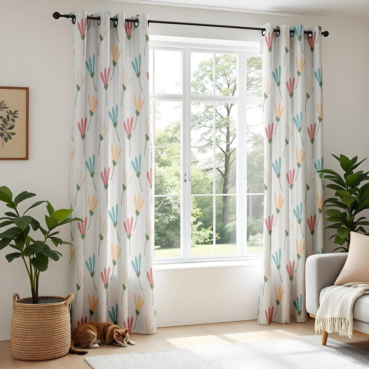 Onay Pastel Floral Minimalist Curtains – Scandi Flower Drapes
